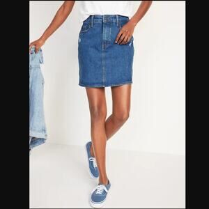Old Navy High Waisted Distressed Denim Blue Jean Skirt for Women Size 10 NWT